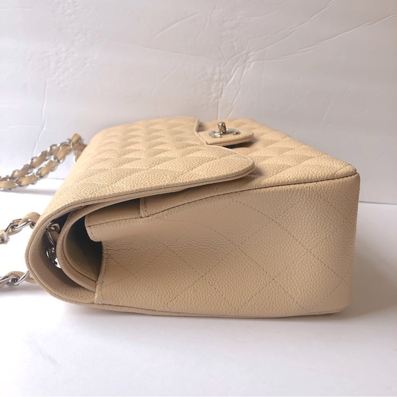 💯 AUTHENTIC CHANEL CAVIAR DOUBLE FLAP BEIGE CLAIR - Picture 10 of 16